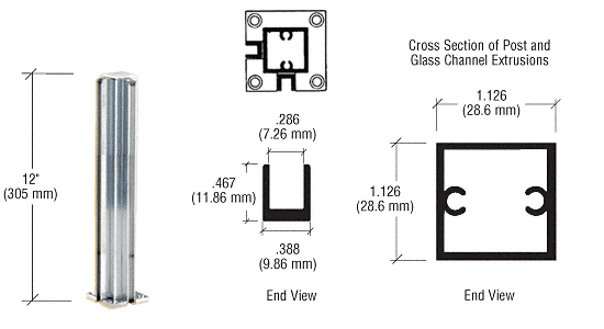 C.R. Laurence CRL Bright Anodized 12&quot; Corner Standard Partition Post | D990BA12CR