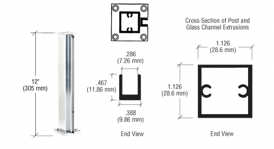 C.R. Laurence CRL Bright Anodized 12&quot; End Standard Partition Post | D990BA12E