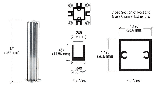 C.R. Laurence CRL Bright Anodized 18&quot; 4-Way Standard Partition Post | D990BA184W