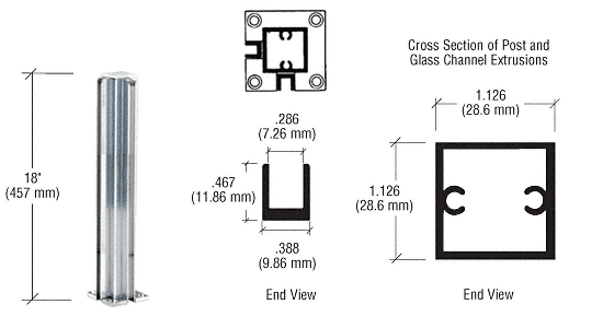 C.R. Laurence CRL Bright Anodized 18&quot; Corner Standard Partition Post | D990BA18CR
