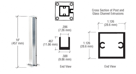 C.R. Laurence CRL Bright Anodized 18&quot; End Standard Partition Post | D990BA18E