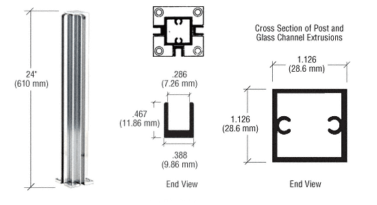 C.R. Laurence CRL Bright Anodized 24&quot; 3-Way Standard Partition Posts | D990BA243W