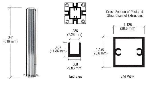 C.R. Laurence CRL Bright Anodized 24&quot; 4-Way Standard Partition Posts | D990BA244W