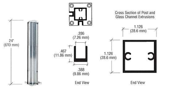C.R. Laurence CRL Bright Anodized 24&quot; Corner Standard Partition Posts | D990BA24CR