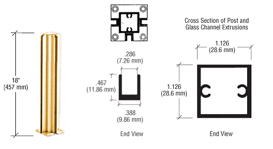 C.R. Laurence CRL Bright Gold Anodized 18&quot; 3-Way Partition Post | D990BGA183W