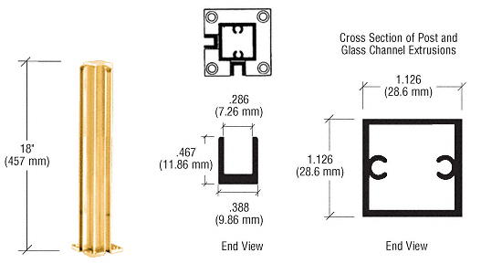 C.R. Laurence CRL Bright Gold Anodized 18&quot; Corner Partition Post | D990BGA18CR