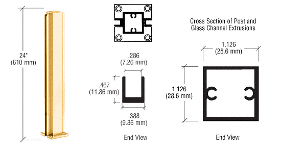C.R. Laurence CRL Bright Gold Anodized 24&quot; Center Partition Posts | D990BGA24C