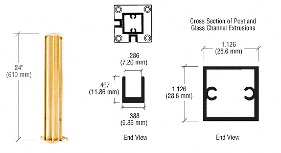 C.R. Laurence CRL Bright Gold Anodized 24&quot; Corner Partition Posts | D990BGA24CR