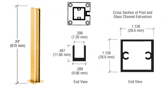 C.R. Laurence CRL Bright Gold Anodized 24&quot; End Partition Posts | D990BGA24E