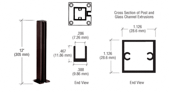 C.R. Laurence CRL Duranodic Bronze 12&quot; End Standard Partition Post | D990DU12E