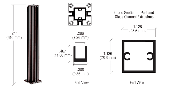 C.R. Laurence CRL Duranodic Bronze 24&quot; 3-Way Standard Partition Post | D990DU243W