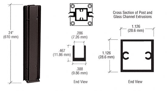 C.R. Laurence CRL Duranodic Bronze 24&quot; Standard Partition Post | D990DU2445C