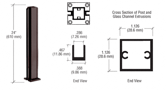 C.R. Laurence CRL Duranodic Bronze 24&quot; Center Standard Partition Post | D990DU24C