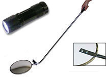 Convex Inspection Mirror with Flashlight, 12&quot; Face and 42&quot; Handle | DM12LF