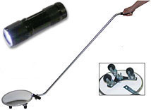 Flat Inspection Mirror with Flashlight, Wheels, 12&quot; Face, and 50&quot; Handle | DM12WLC