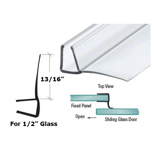 Frameless Shower Door Polycarbonate Seal with 90 degree 13/16&quot; Long Vinyl Fin for 1/2&quot; Glass - 73&quot; Long | CRSDP1273