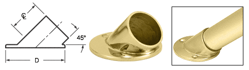 C.R. Laurence CRL Polished Brass 45 Degree Angle Flange for 2&quot; Tubing | HR20AFPB