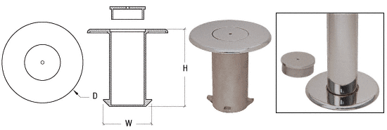 C.R. Laurence CRL Brushed Stainless Floor Socket with Cap for 2&quot; Tubing | HR20FSBS