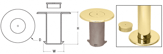 C.R. Laurence CRL Polished Brass Floor Socket with Cap for 2&quot; Tubing | HR20FSPB