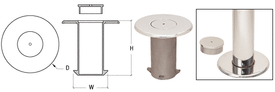 C.R. Laurence CRL Polished Stainless Floor Socket with Cap for 2&quot; Tubing | HR20FSPS