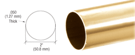 C.R. Laurence CRL 2&quot; Polished Brass Round Tubing for Partition Posts and Sneeze Guards - 236 in Long | HR20PB