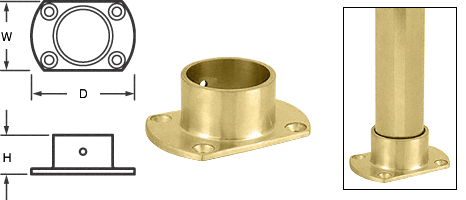 C.R. Laurence CRL Polished Brass Cut Flange for 2&quot; Tubing | HR20ZPB