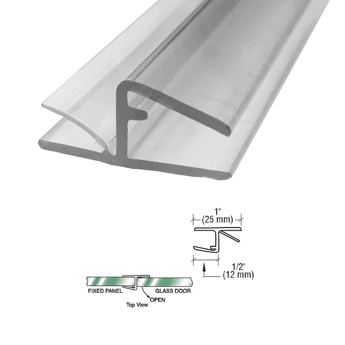 Gordon Glass™ &quot;H&quot; Inline Panel Seal with Vinyl Cushion Fin for 180 Degree Application for 1/4&quot; Glass - 73&quot; long | HIPS1473