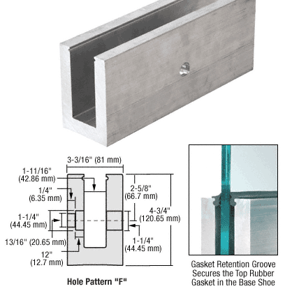 CRL Mill Aluminum 118-1/8&quot; (3 m) L21S Series Standard Square Base Shoe Drilled With 9/16&quot; Fascia Holes Pattern &quot;F&quot; for 21.52mm Laminated Tempered Glass - 10 ft Long | L21S10F