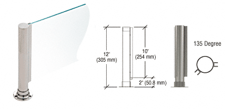 C.R. Laurence CRL 12&quot; Round Brushed Stainless PP01 Elegant Series Counter/Partition 135 Degree Post | PP01ABS