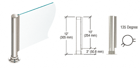C.R. Laurence CRL 12&quot; Round Polished Stainless PP01 Elegant Series Counter/Partition 135 Degree Post | PP01APS