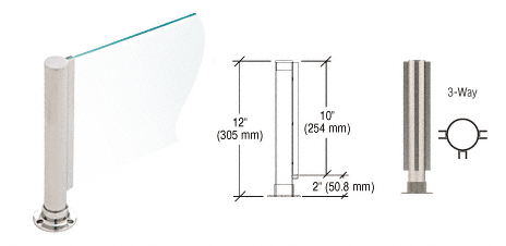C.R. Laurence CRL 12&quot; Round Brushed Stainless PP01 Elegant Series Counter/Partition 3-Way Post | PP01TBS