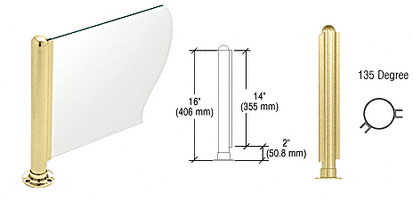 C.R. Laurence CRL 16&quot; Round Polished Brass PP02 Elegant Series Counter/Partition 135 Degree Post | PP02APB