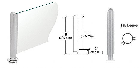 C.R. Laurence CRL 16&quot; Round Brushed Stainless PP02 Elegant Series Counter/Partition 135 Degree Post | PP02ABS