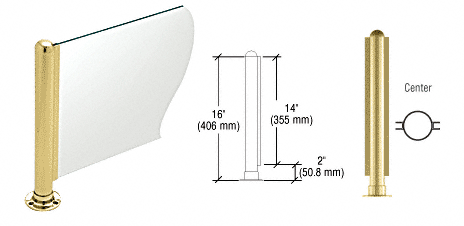 C.R. Laurence CRL 16&quot; Round Polished Brass PP02 Elegant Series Counter/Partition Center Post | PP02CPB