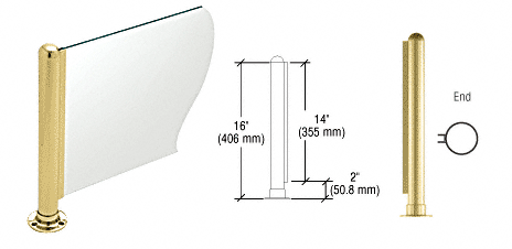 C.R. Laurence CRL 16&quot; Round Polished Brass PP02 Elegant Series Counter/Partition End Post | PP02EPB