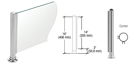 C.R. Laurence CRL 16&quot; Round Brushed Stainless PP02 Elegant Series Counter/Partition Corner Post | PP02LBS