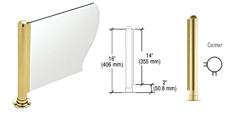 C.R. Laurence CRL 16&quot; Round Polished Brass PP02 Elegant Series Counter/Partition Corner Post | PP02LPB