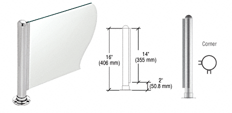 C.R. Laurence CRL 16&quot; Round Polished Stainless PP02 Elegant Series Counter/Partition Corner Post | PP02LPS