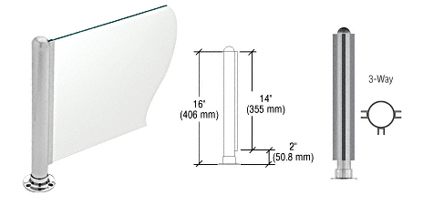 C.R. Laurence CRL 16&quot; Round Brushed Stainless PP02 Elegant Series Counter/Partition 3-Way Post | PP02TBS
