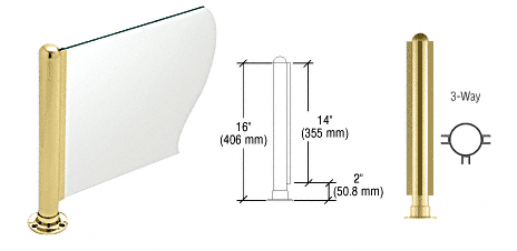 C.R. Laurence CRL 16&quot; Round Polished Brass PP02 Elegant Series Counter/Partition 3-Way Post | PP02TPB