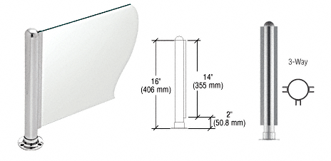 C.R. Laurence CRL 16&quot; Round Polished Stainless PP02 Elegant Series Counter/Partition 3-Way Post | PP02TPS