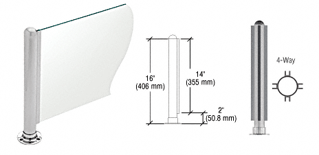 C.R. Laurence CRL 16&quot; Round Brushed Stainless PP02 Elegant Series Counter/Partition 4-Way Post | PP02XBS