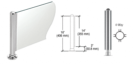 C.R. Laurence CRL 16&quot; Round Polished Stainless PP02 Elegant Series Counter/Partition 4-Way Post | PP02XPS