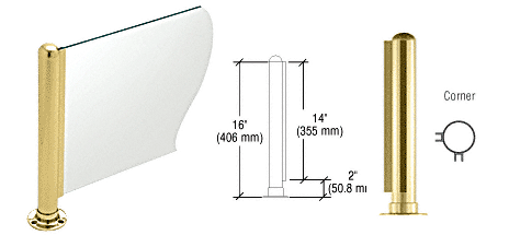 C.R. Laurence CRL 16&quot; Round Polished Brass PP03 Elegant Series Counter/Partition Corner Post | PP03LPB
