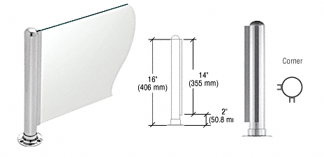 C.R. Laurence CRL 16&quot; Round Polished Stainless PP03 Elegant Series Counter/Partition Corner Post | PP03LPS