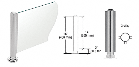 C.R. Laurence CRL 16&quot; Round Brushed Stainless PP03 Elegant Series Counter/Partition 3-Way Post | PP03TBS