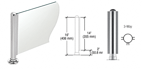 C.R. Laurence CRL 16&quot; Round Polished Stainless PP03 Elegant Series Counter/Partition 3-Way Post | PP03TPS