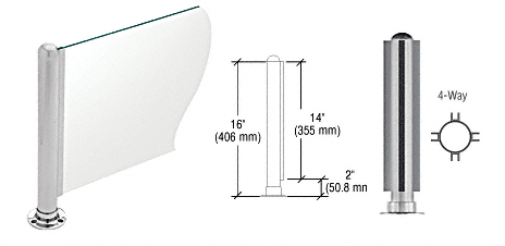 C.R. Laurence CRL 16&quot; Round Brushed Stainless PP03 Elegant Series Counter/Partition 4-Way Post | PP03XBS