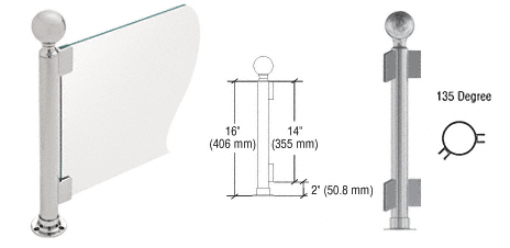 C.R. Laurence CRL 16&quot; Round Brushed Stainless PP04 Elegant Series Counter/Partition 135 Degree Post | PP04ABS