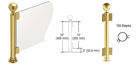 C.R. Laurence CRL 16&quot; Round Polished Brass PP04 Elegant Series Counter/Partition 135 Degree Post | PP04APB